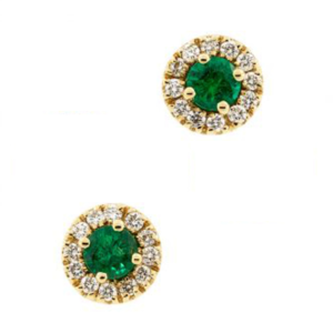 Aretes en Oro en 18k y Diamante, Esmeralda colombiana
