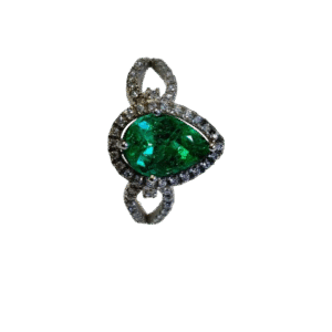 Anillo en Oro Blanco 18k con Esmeralda y Diamantes AN039